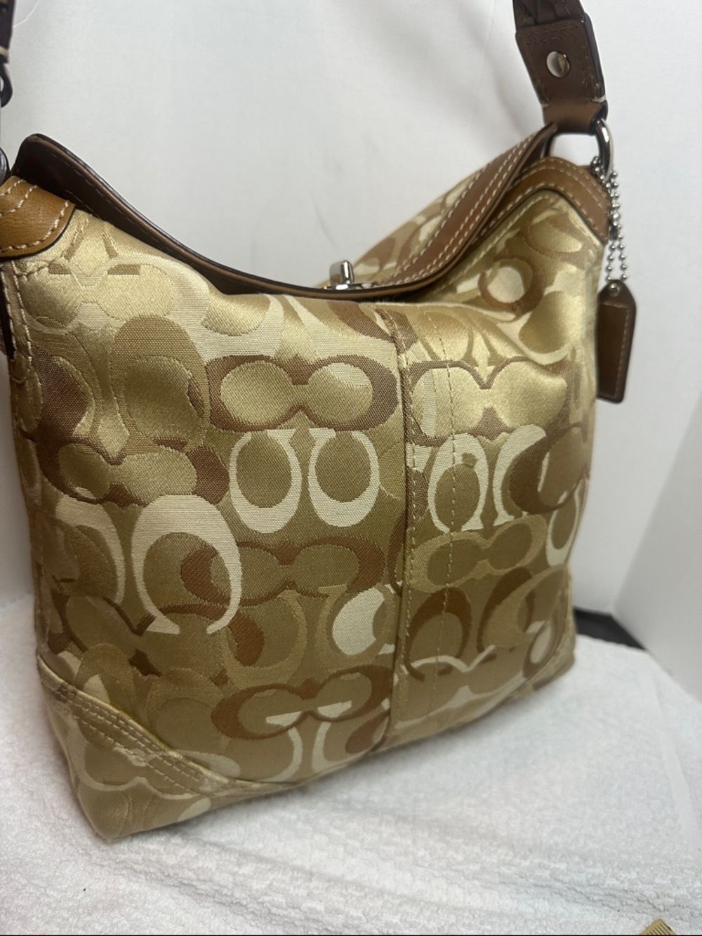 Coach 2007 Chelsea optic Tan/Khaki Signature Shoulder hobo Bag with Leather Trim - Picture 3 of 16